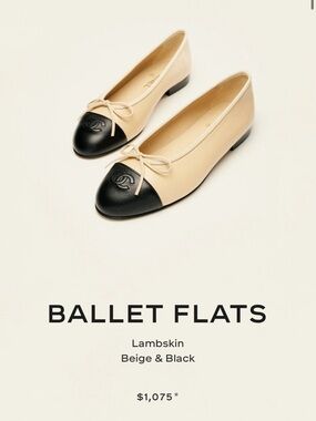 chanel lambskin beige and black ballet flats